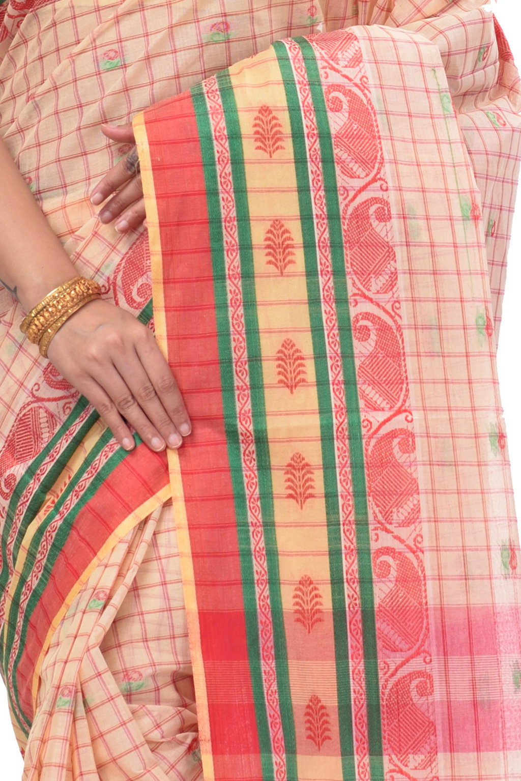 White Pure Cotton ChakButi Tant Saree (126)